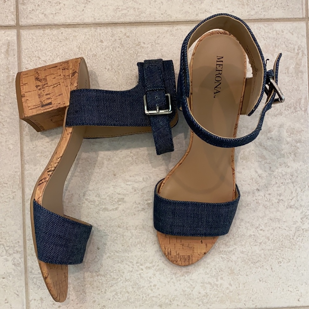 Denim block heel